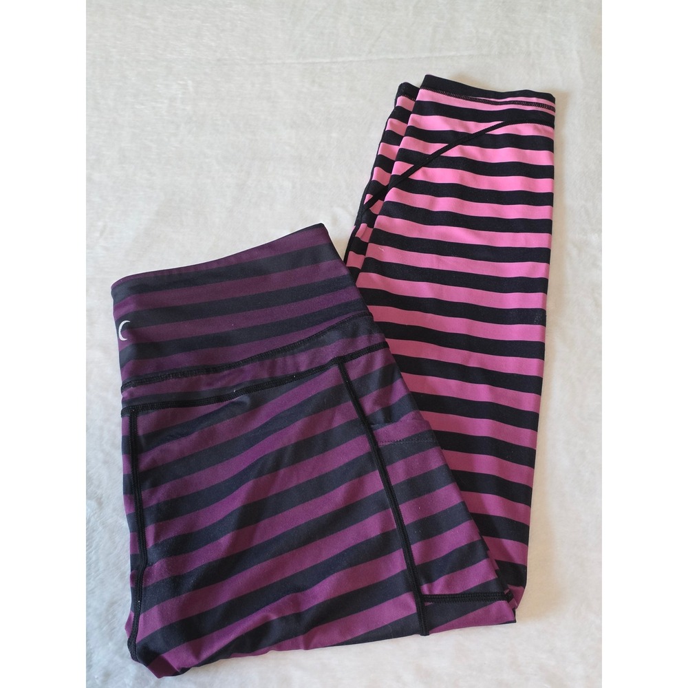 Zyia Active Pink Purple Striped Capri Leggings Pockets Halloween Witch 14-16